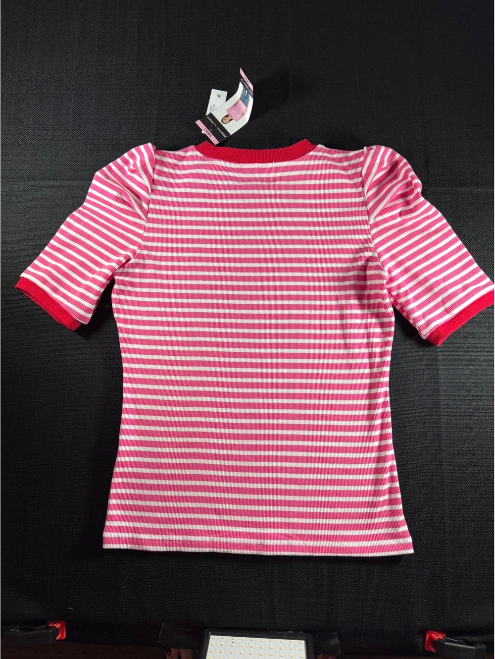 Rebecca Minkoff Pink and White Striped Cotton Blend Top with Red Trim, Size S - Picture 6 of 7